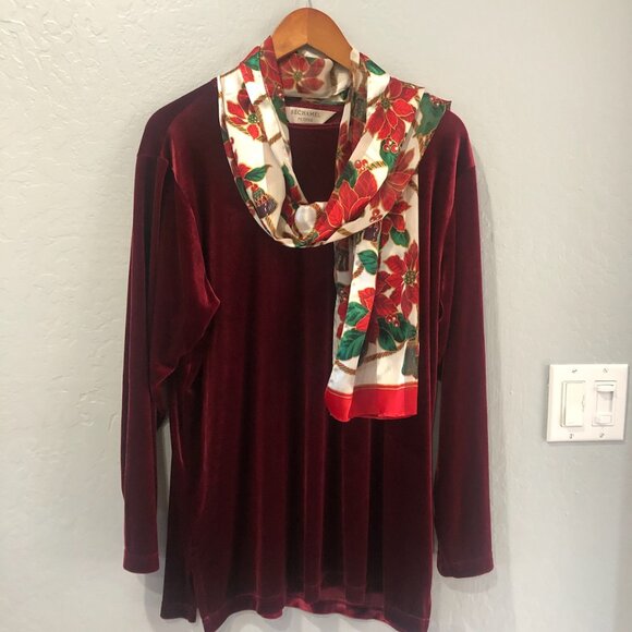 Red velvet pullover style blouse - Picture 1 of 6